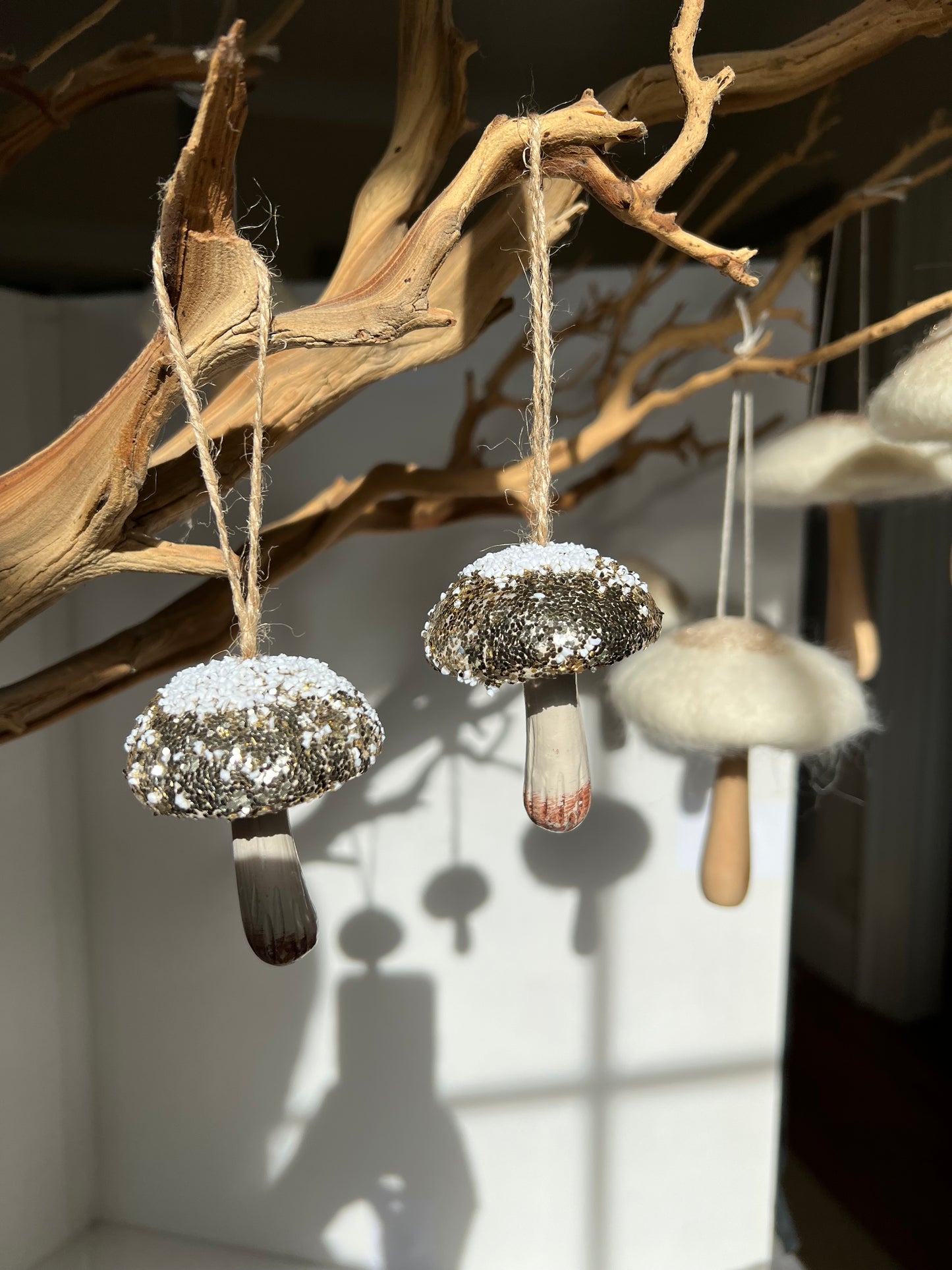 Mushroom Ornament with Silver Glitter Resin