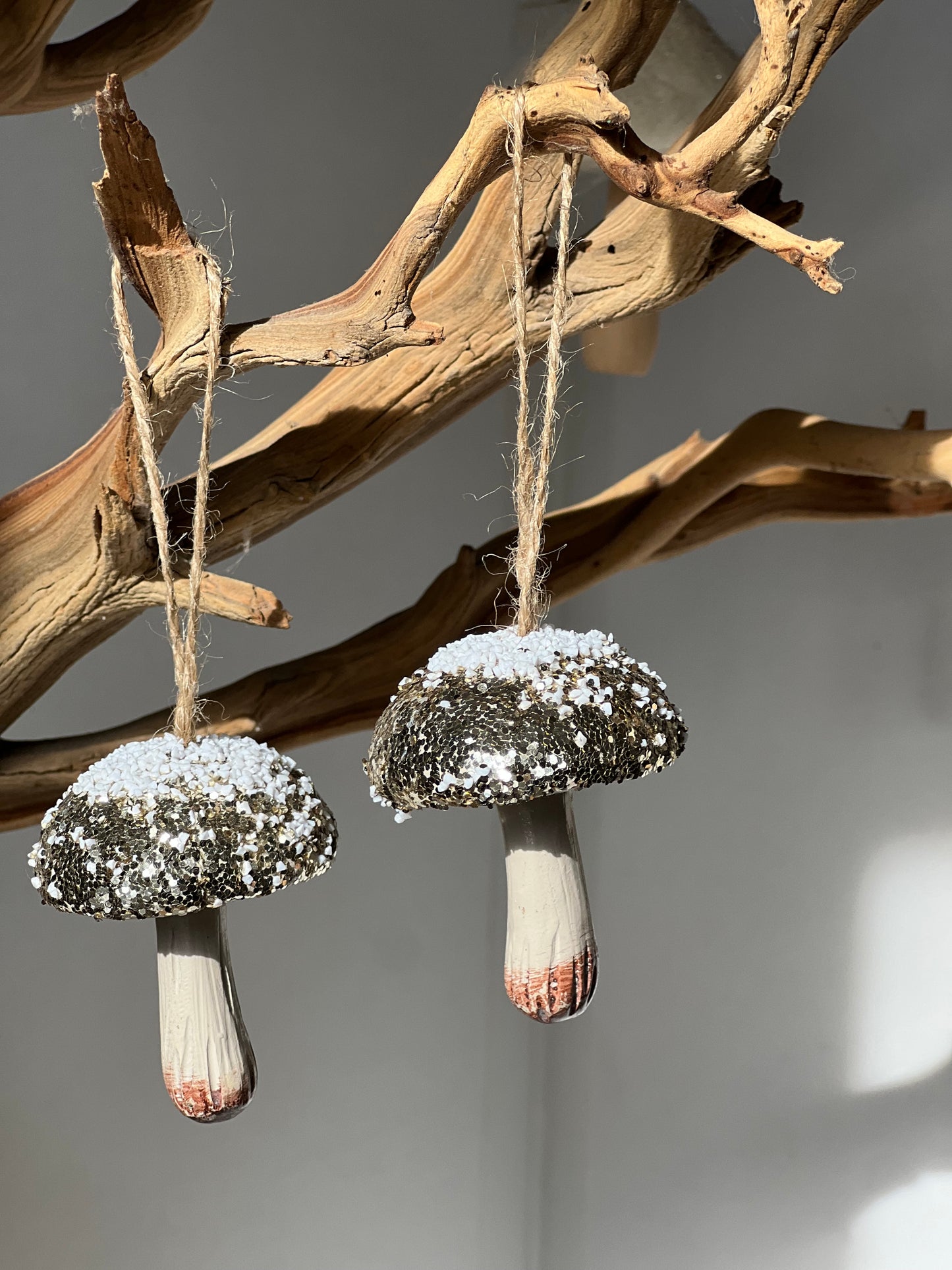 Mushroom Ornament with Silver Glitter Resin