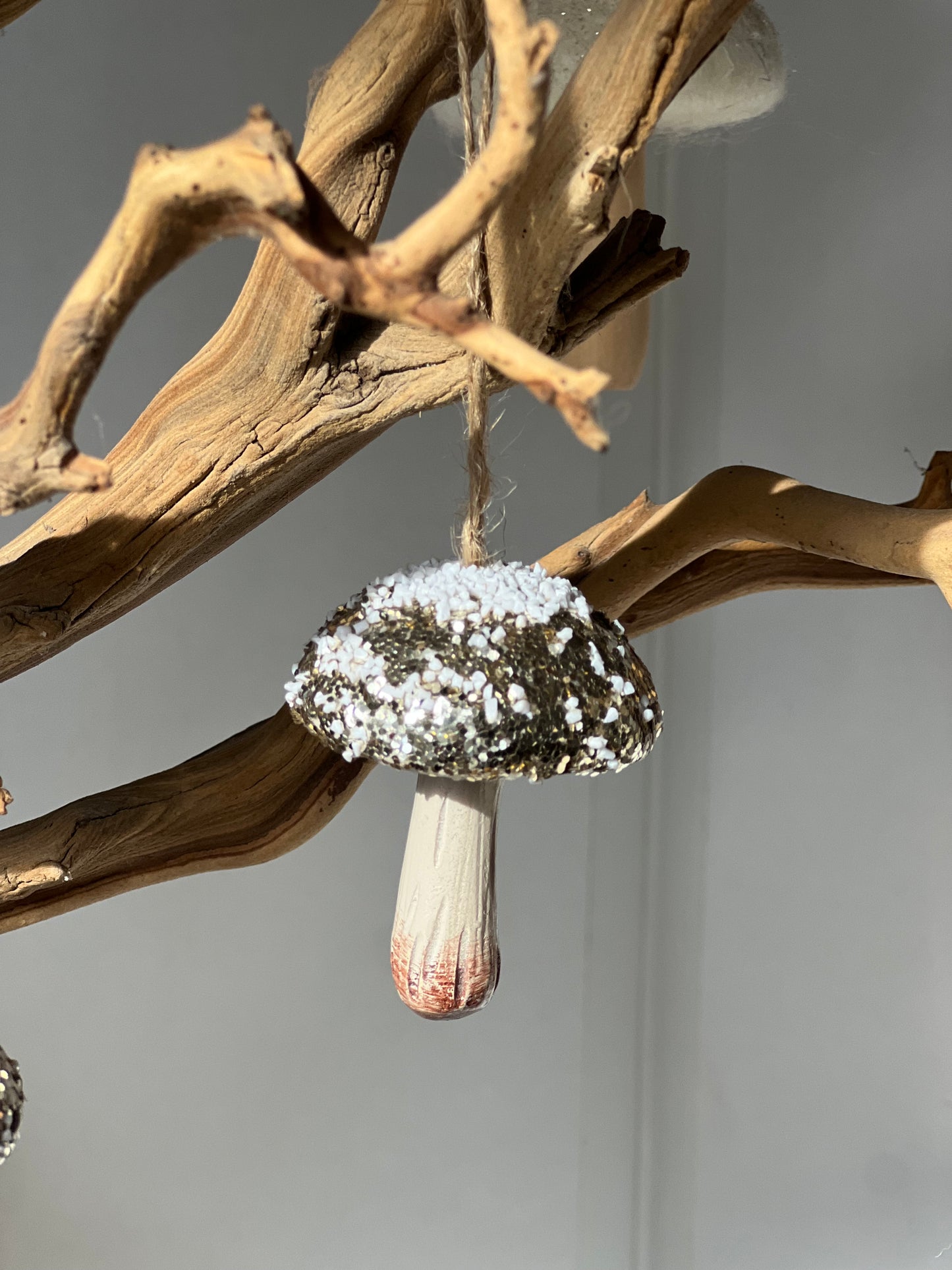 Mushroom Ornament with Silver Glitter Resin