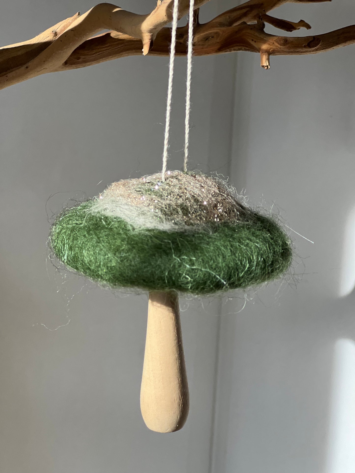 Felt Top Mushroom Ornament-Dark Green