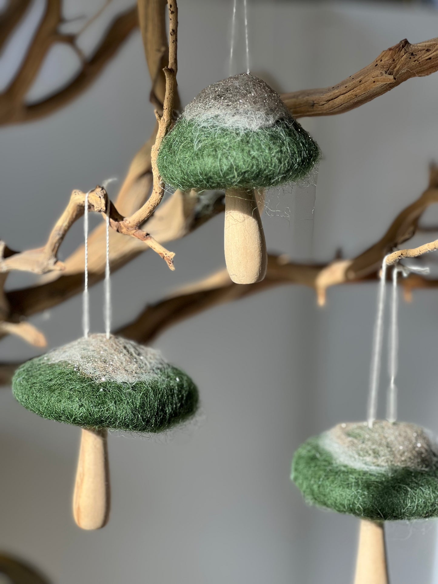 Felt Top Mushroom Ornament-Dark Green