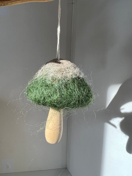 Felt Top Mushroom Ornament-Dark Green