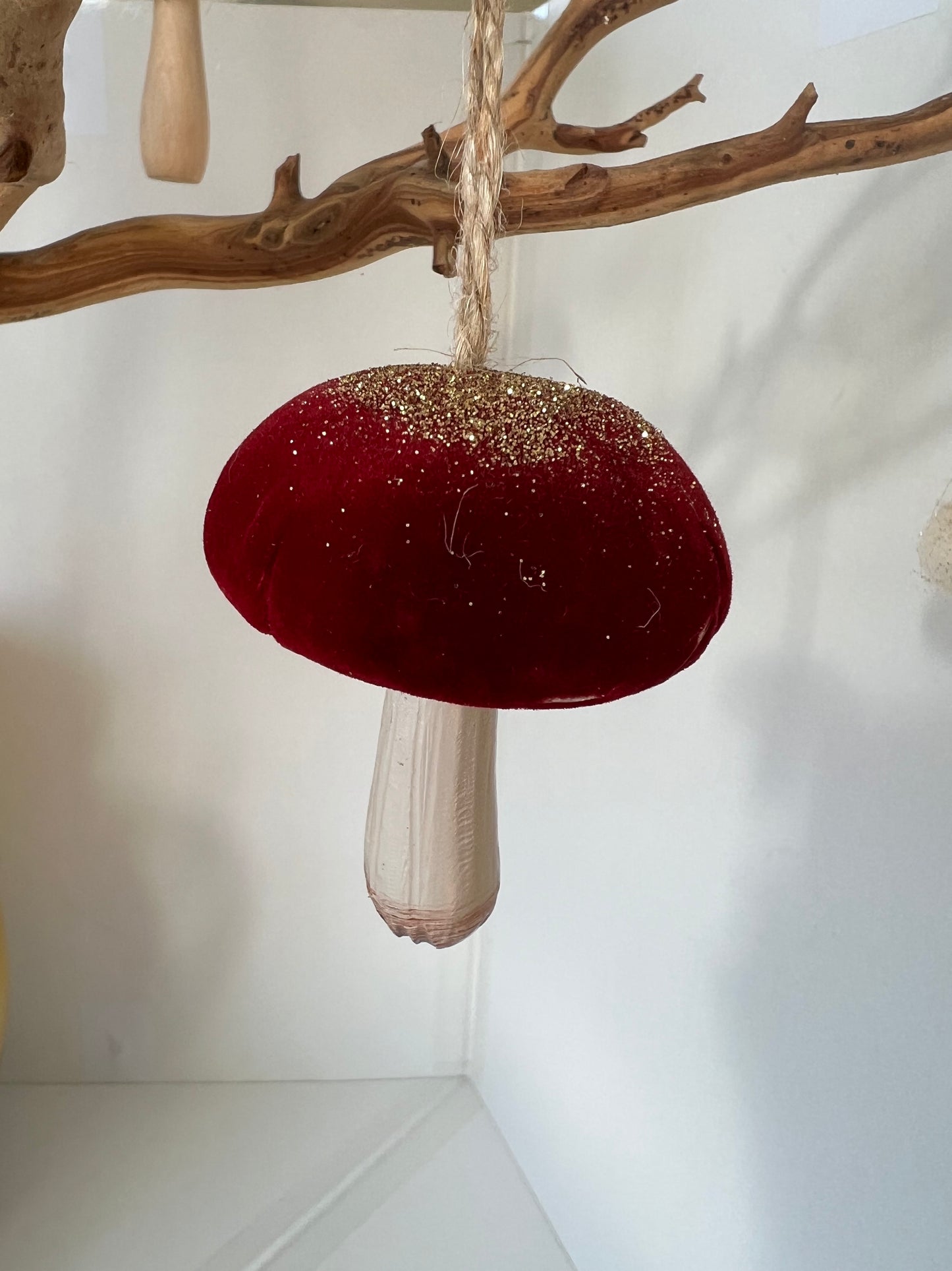 Red Glitter Top Resin Mushroom Ornament